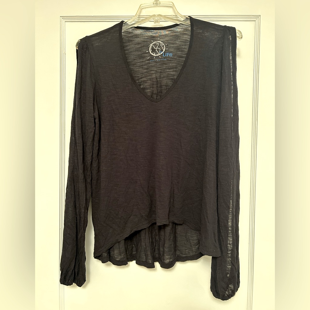 Blue Life Black Long Sleeve Top With Open Sleeves; Size S; From Planet Blue